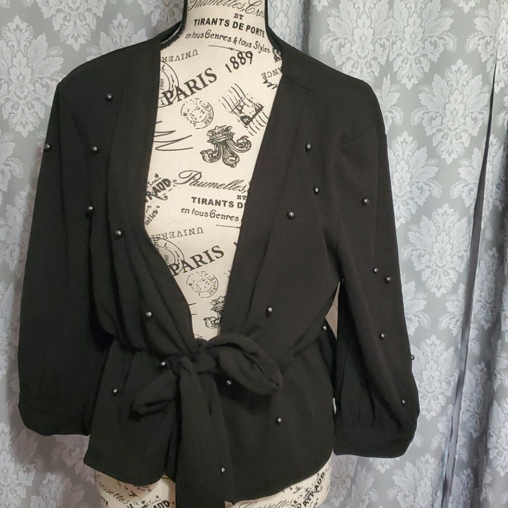 Tie front top with pearls
